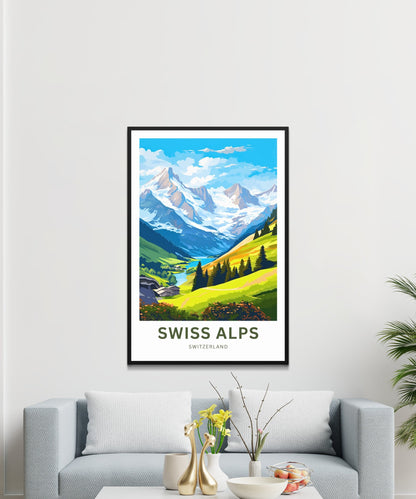 Swiss Alps Travel Print - Swiss Alps poster, Switzerland Wall Art, Framed present, Gift Switzerland Present - TravelTreasureCo