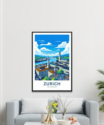 Zurich Travel Print - Zurich poster, Switzerland Wall Art, Framed present, Gift Switzerland Present - TravelTreasureCo