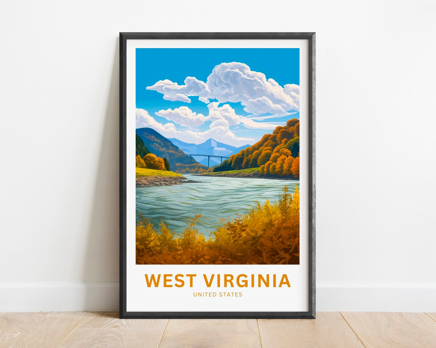 West Virginia Travel Print - West Virginia poster, United States Wall Art, Framed present, Gift United States Present - TravelTreasureCo