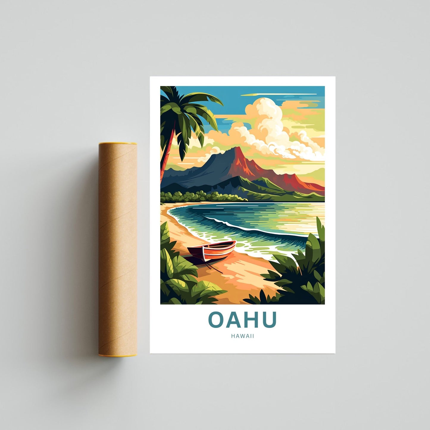 Oahu Travel Print - Oahu poster, Hawaii Wall Art, Framed present, Gift Hawaii Present - TravelTreasureCo