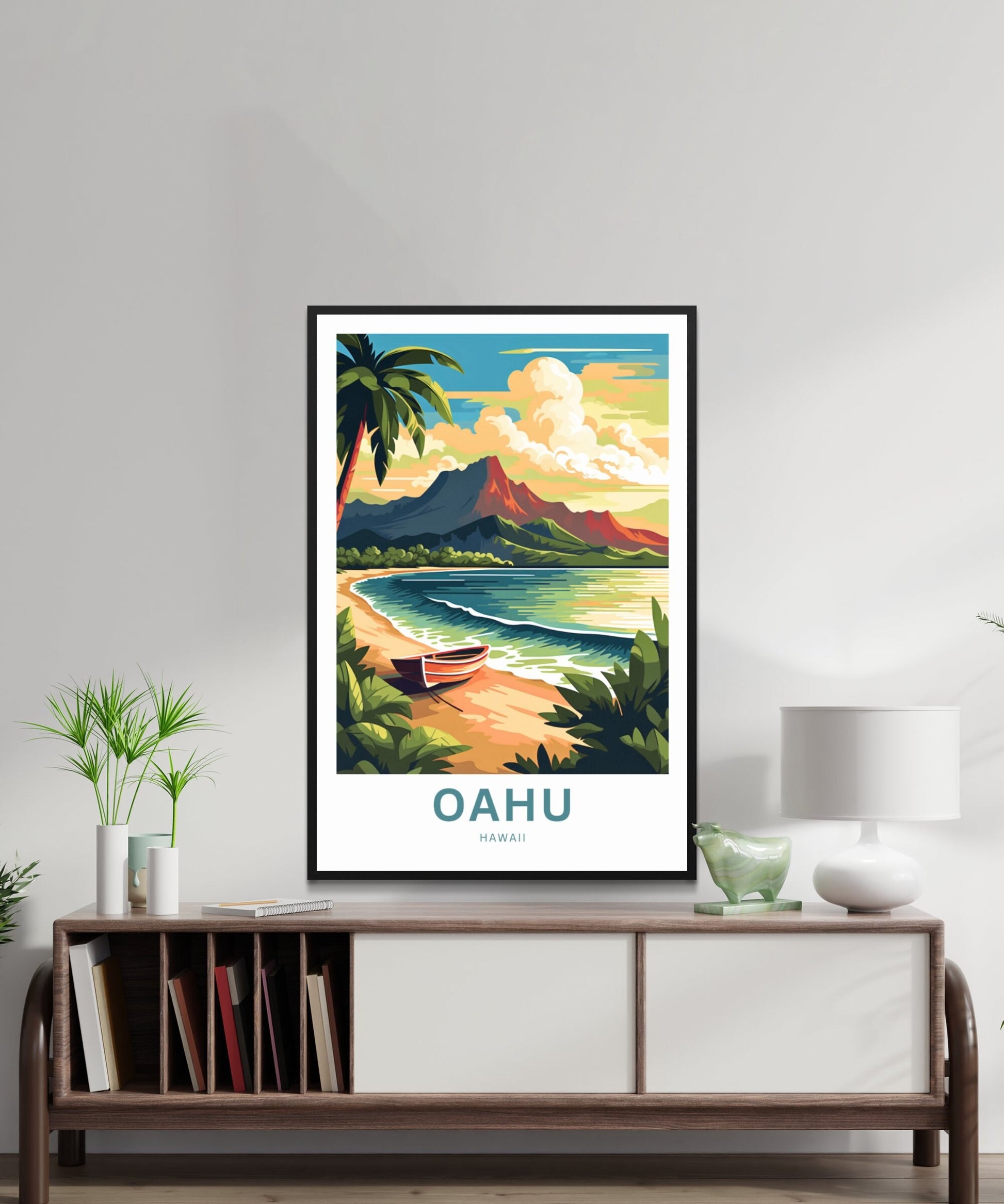 Oahu Travel Print - Oahu poster, Hawaii Wall Art, Framed present, Gift Hawaii Present - TravelTreasureCo