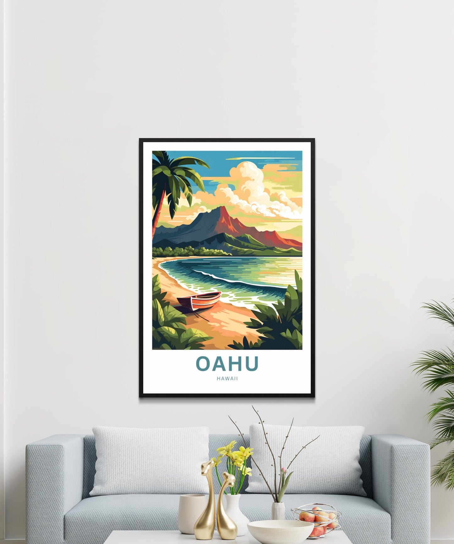 Oahu Travel Print - Oahu poster, Hawaii Wall Art, Framed present, Gift Hawaii Present - TravelTreasureCo