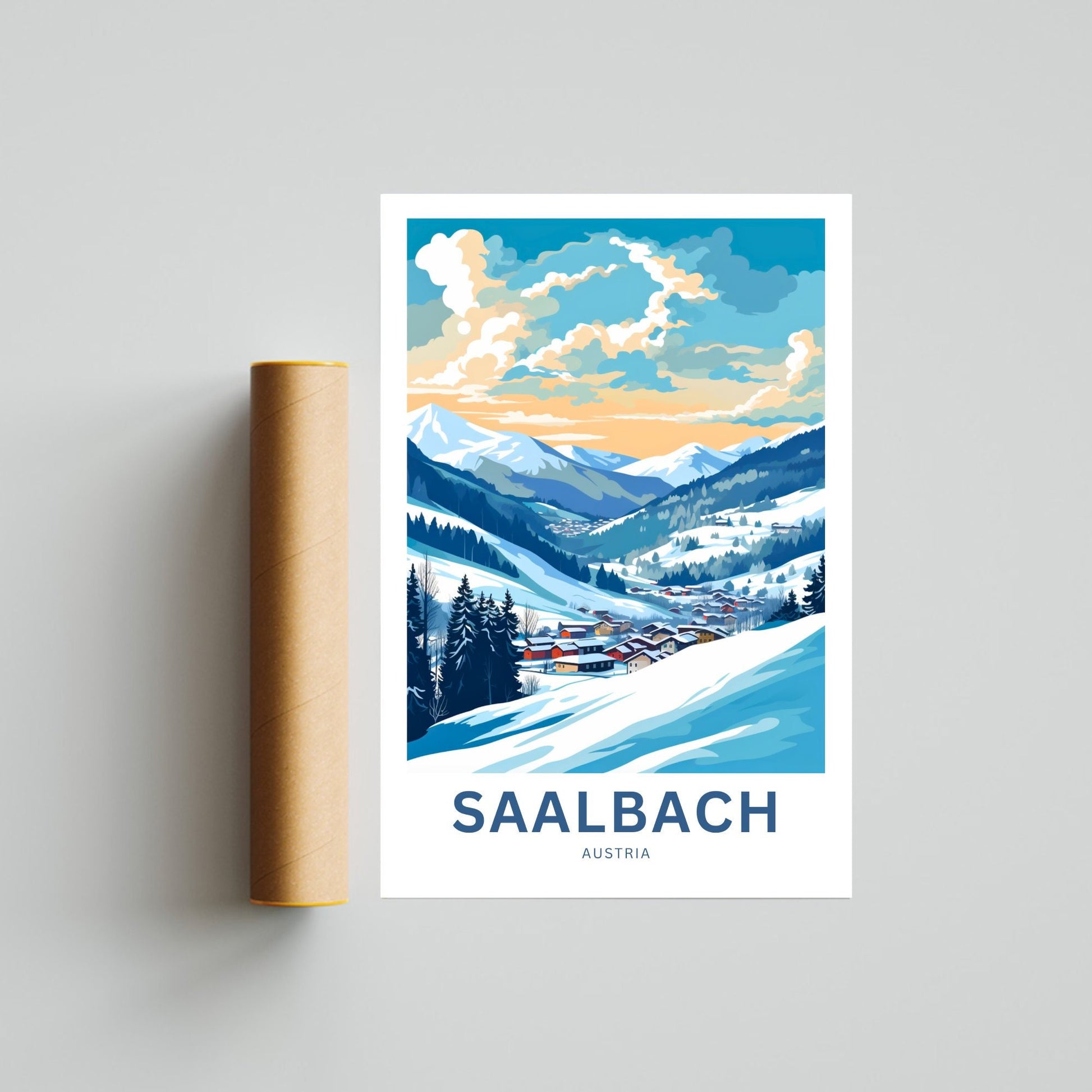 Saalbach Travel Print - Saalbach poster, Austria Wall Art, Framed present, Gift Austria Present - TravelTreasureCo