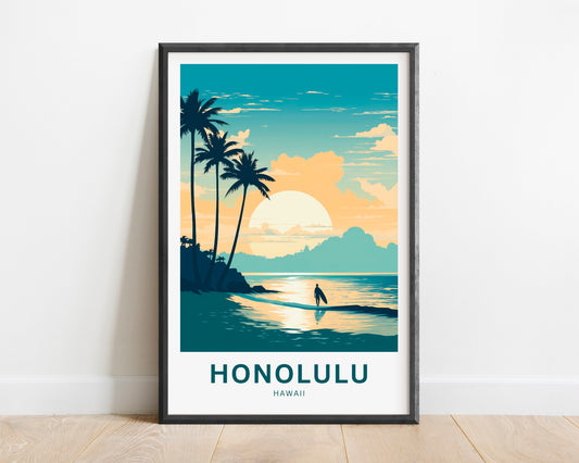 Honolulu Hawaii Travel Print - Honolulu Hawaii poster, United States Wall Art, Framed present, Gift United States Present - TravelTreasureCo