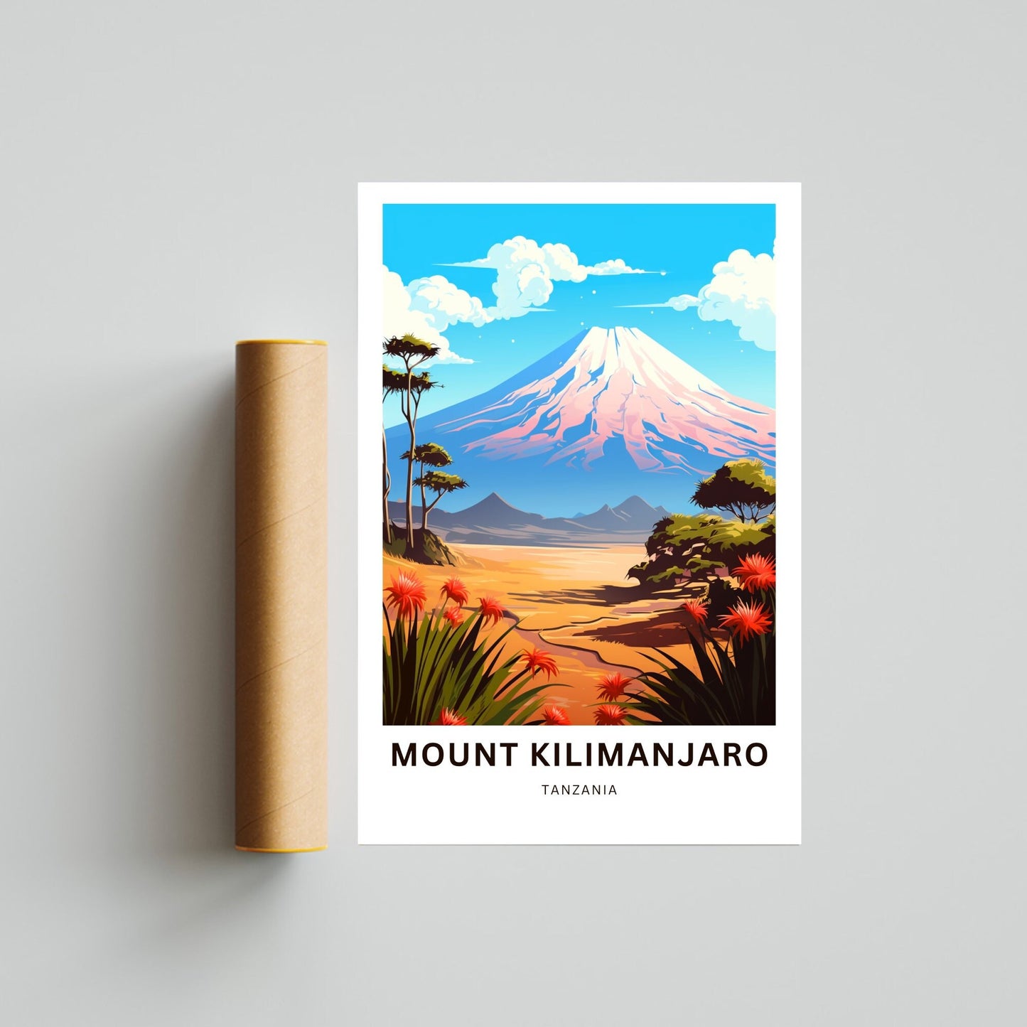 Mount Kilimanjaro Print - Mount Kilimanjaro poster, Tanzania Wall Art, Framed present, Gift Africa Present - TravelTreasureCo