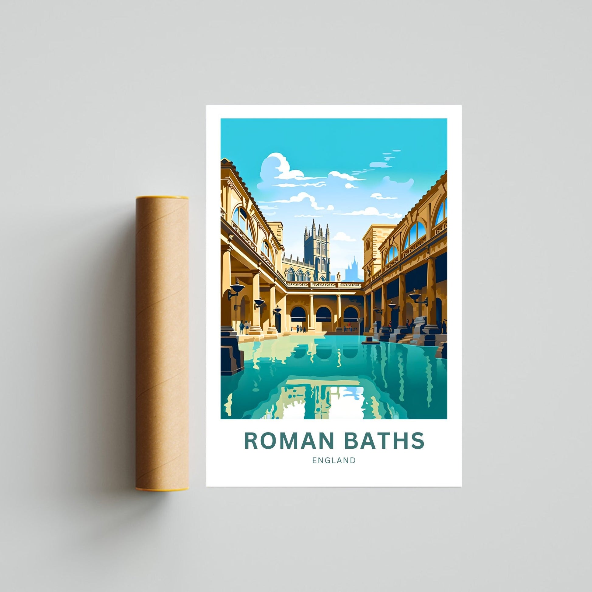 Roman Baths Travel Print - Roman Baths poster, England Wall Art, Framed present, Gift England Present - TravelTreasureCo