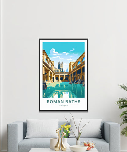 Roman Baths Travel Print - Roman Baths poster, England Wall Art, Framed present, Gift England Present - TravelTreasureCo