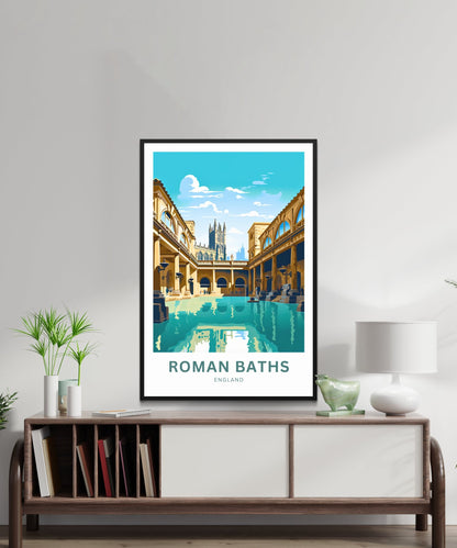 Roman Baths Travel Print - Roman Baths poster, England Wall Art, Framed present, Gift England Present - TravelTreasureCo