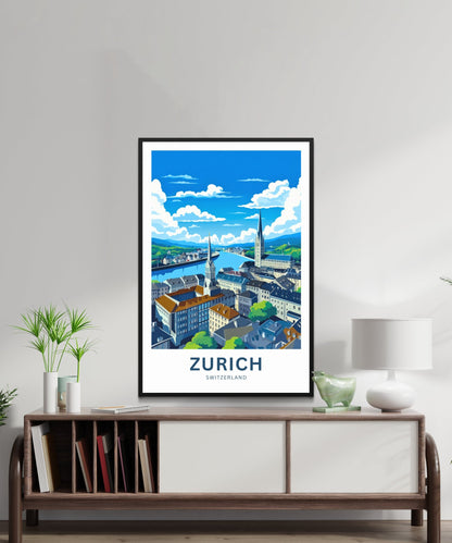 Zurich Travel Print - Zurich poster, Switzerland Wall Art, Framed present, Gift Switzerland Present - TravelTreasureCo