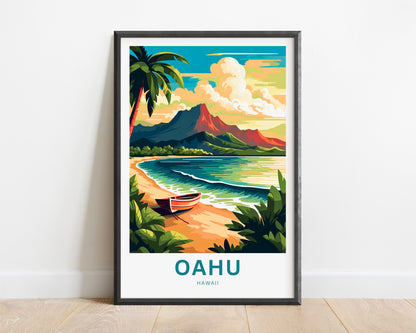 Oahu Travel Print - Oahu poster, Hawaii Wall Art, Framed present, Gift Hawaii Present - TravelTreasureCo