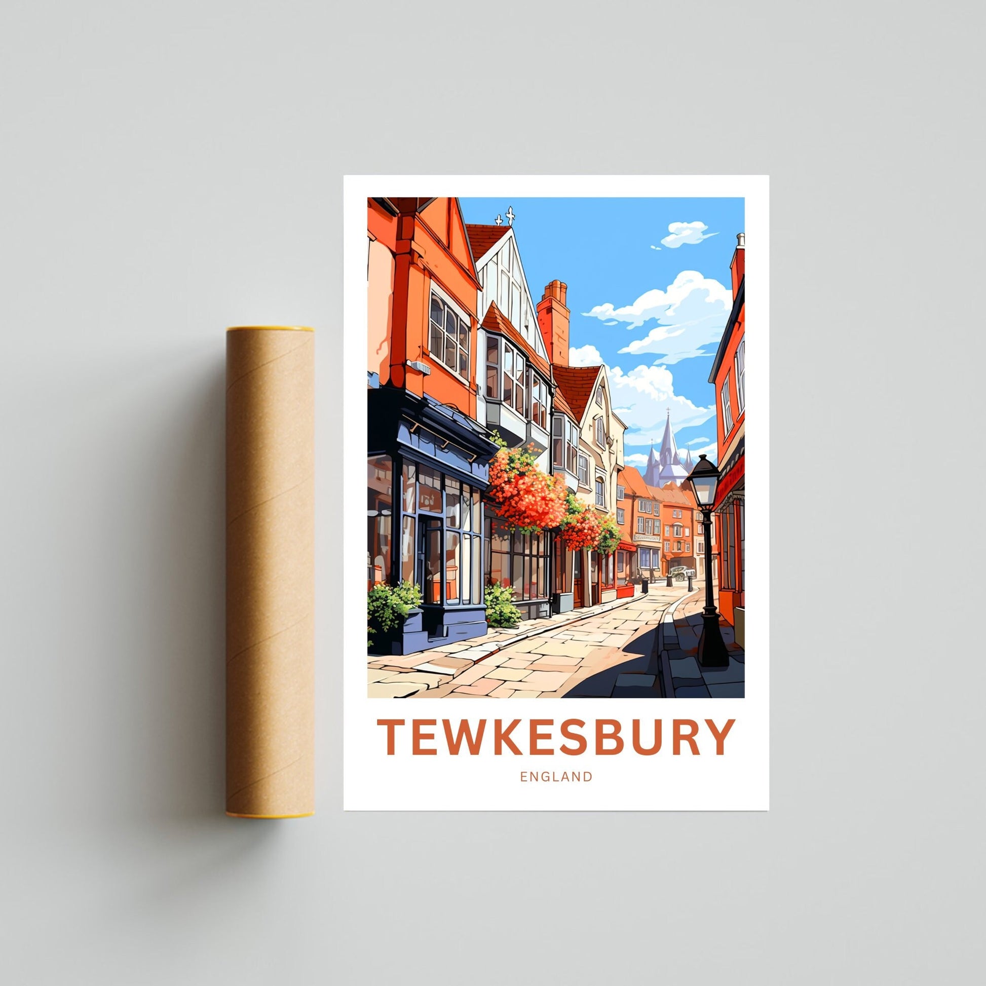 Tewkesbury Travel Print - Tewkesbury poster, England Wall Art, Framed present, Gift England Present - TravelTreasureCo