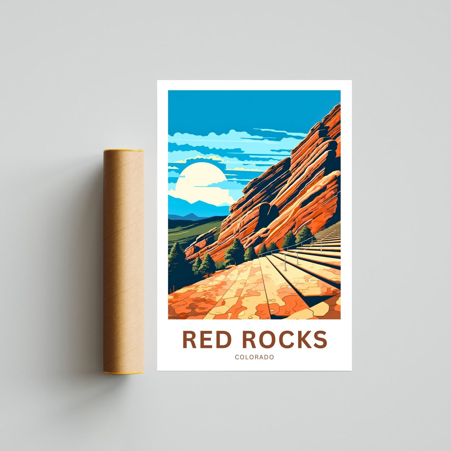 Red Rocks Amphitheatre Travel Print - Red Rocks Amphitheatre poster, Colorado Wall Art, Framed present, Gift Colorado Present - TravelTreasureCo