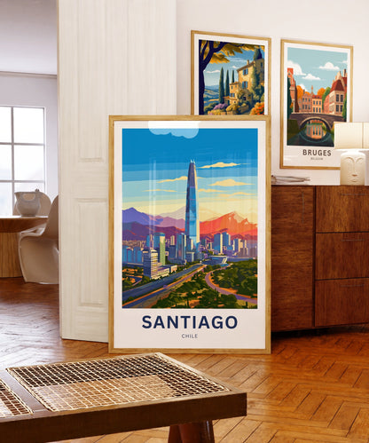 Santiago Travel Print - Santiago poster, Chile Wall Art, Framed present, Gift Chile Present - TravelTreasureCo