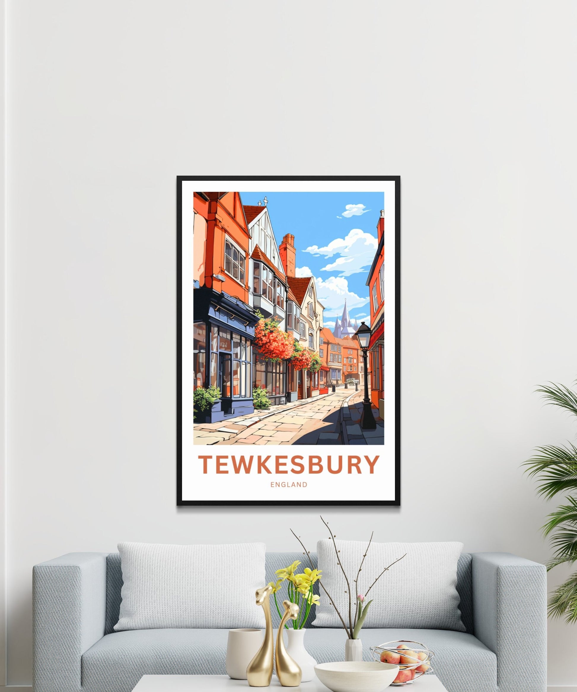 Tewkesbury Travel Print - Tewkesbury poster, England Wall Art, Framed present, Gift England Present - TravelTreasureCo