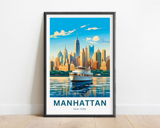 Manhattan Travel Print - Manhattan poster, New York Wall Art, Framed present, Gift New York Present - TravelTreasureCo