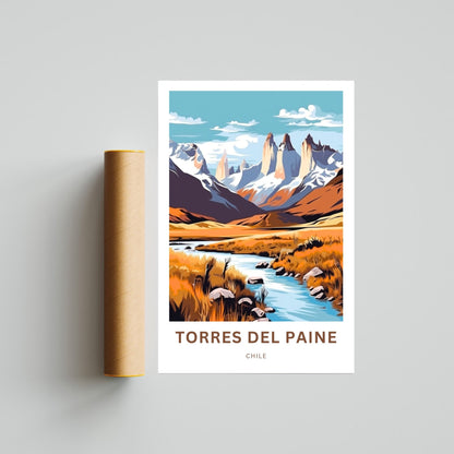 Torres del Paine Travel Print - Torres del Paine poster, Chile Wall Art, Framed present, Gift Chile Present - TravelTreasureCo