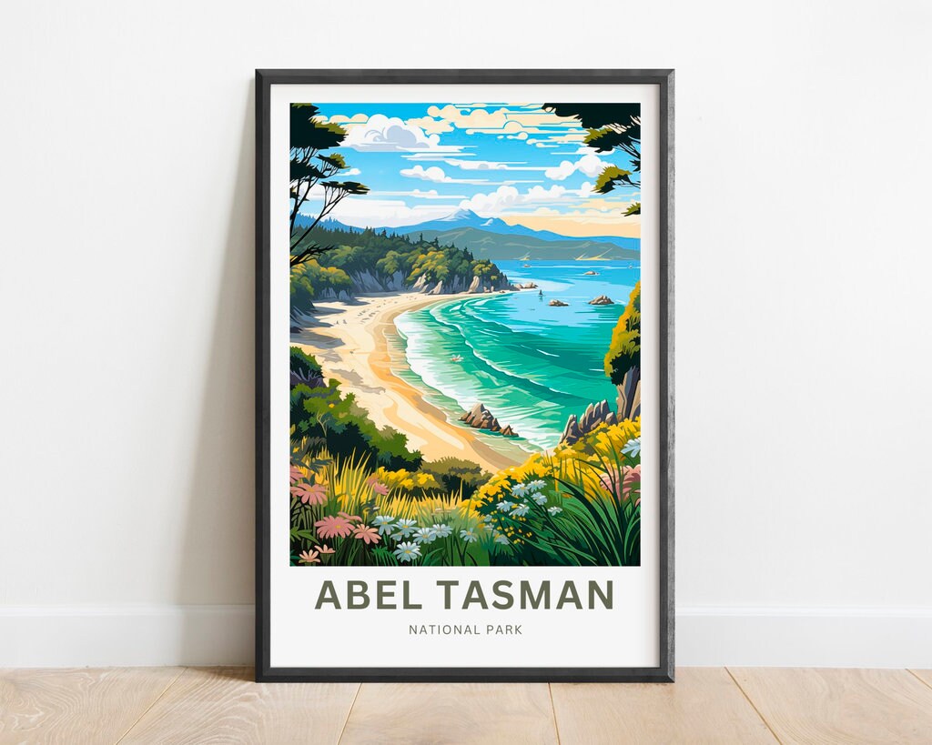 Abel Tasman Park Travel Print - Abel Tasman Park poster, New Zealand Wall Art, Framed present, Gift New Zealand Present - TravelTreasureCo