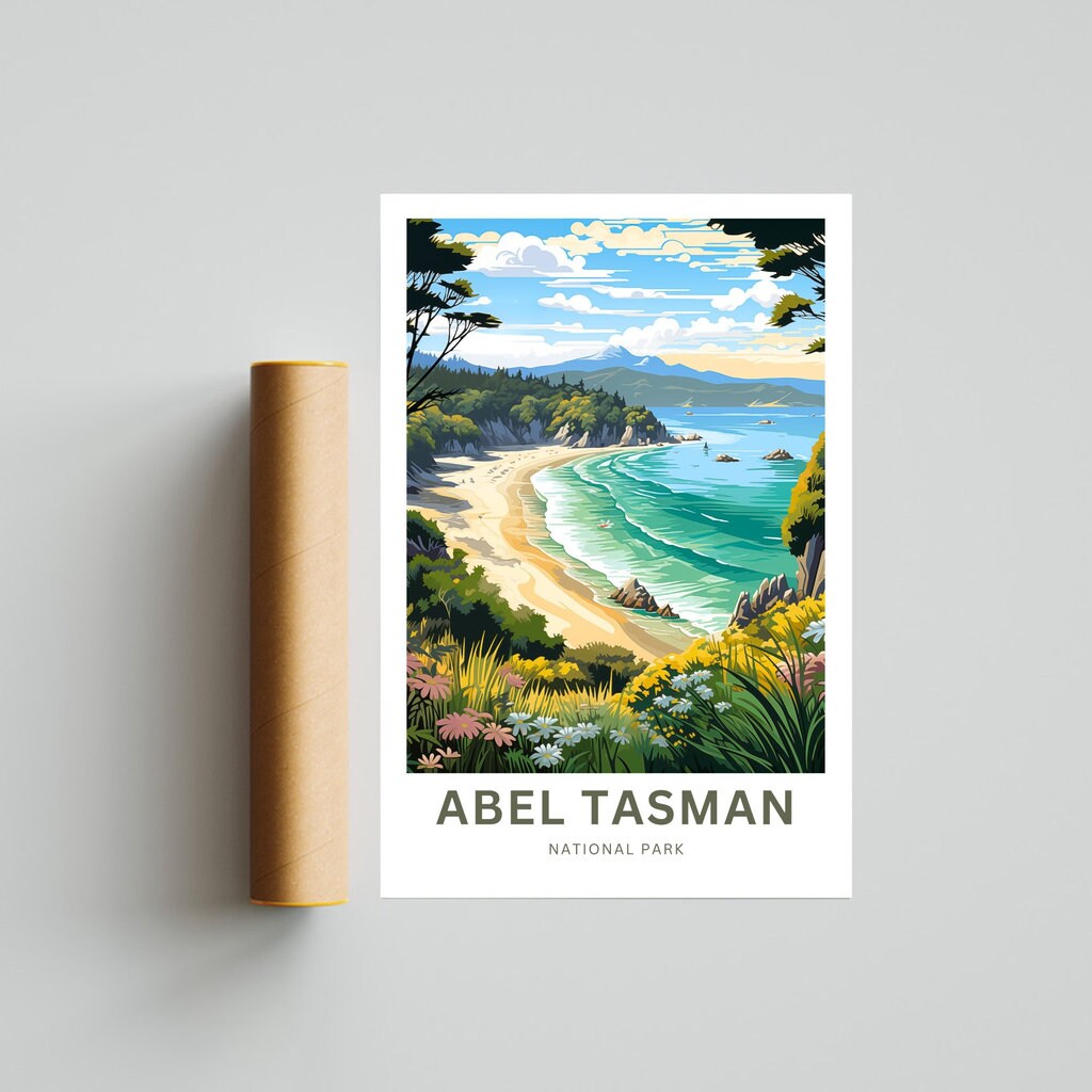 Abel Tasman Park Travel Print - Abel Tasman Park poster, New Zealand Wall Art, Framed present, Gift New Zealand Present - TravelTreasureCo