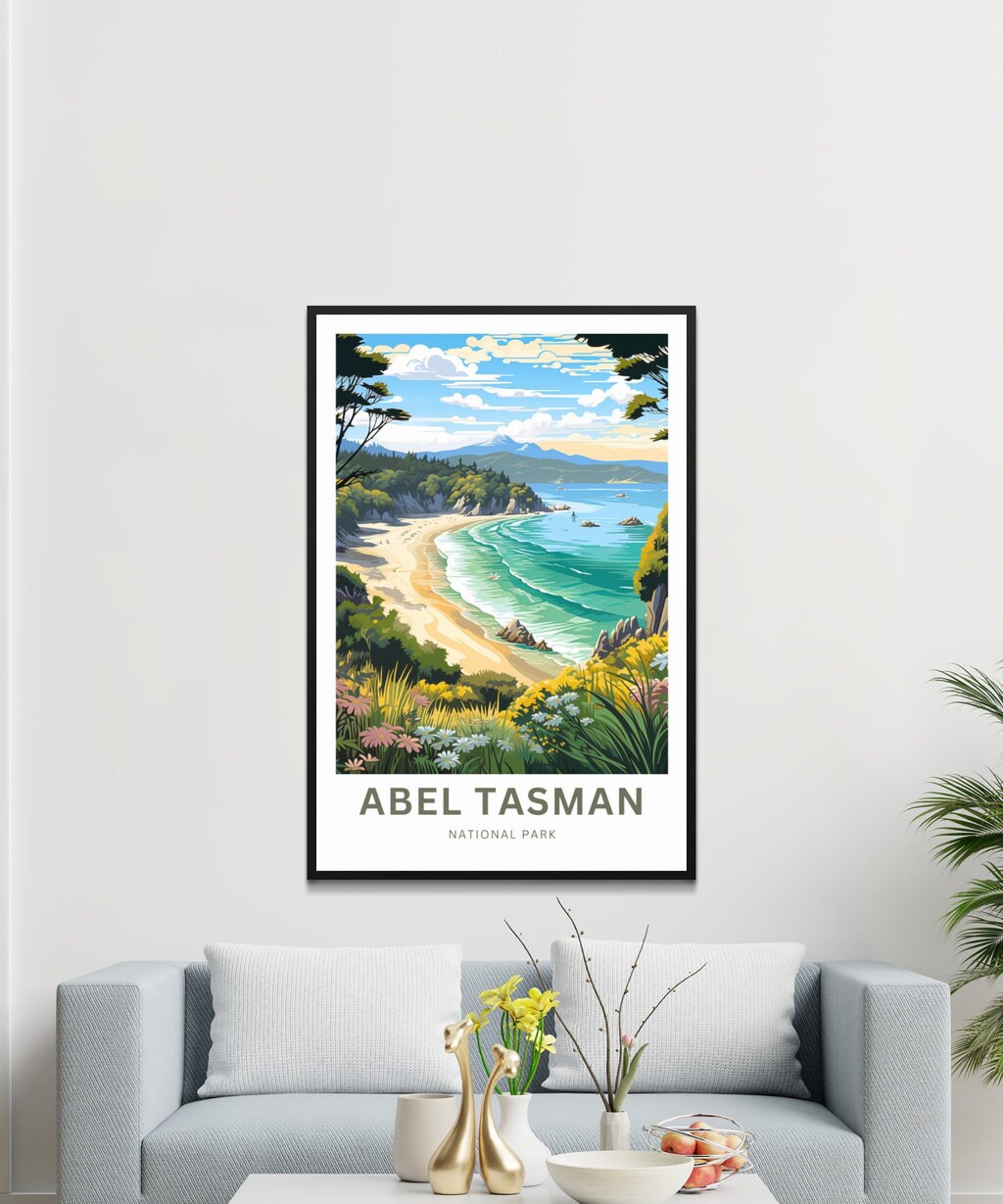 Abel Tasman Park Travel Print - Abel Tasman Park poster, New Zealand Wall Art, Framed present, Gift New Zealand Present - TravelTreasureCo