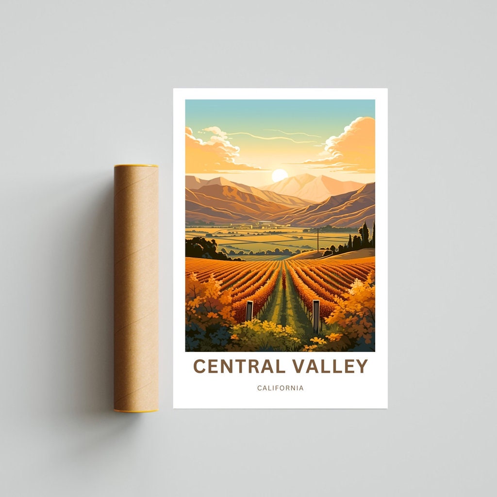 Central Valley Travel Print - Central Valley poster, California Wall Art, Framed present, Gift California Present - TravelTreasureCo