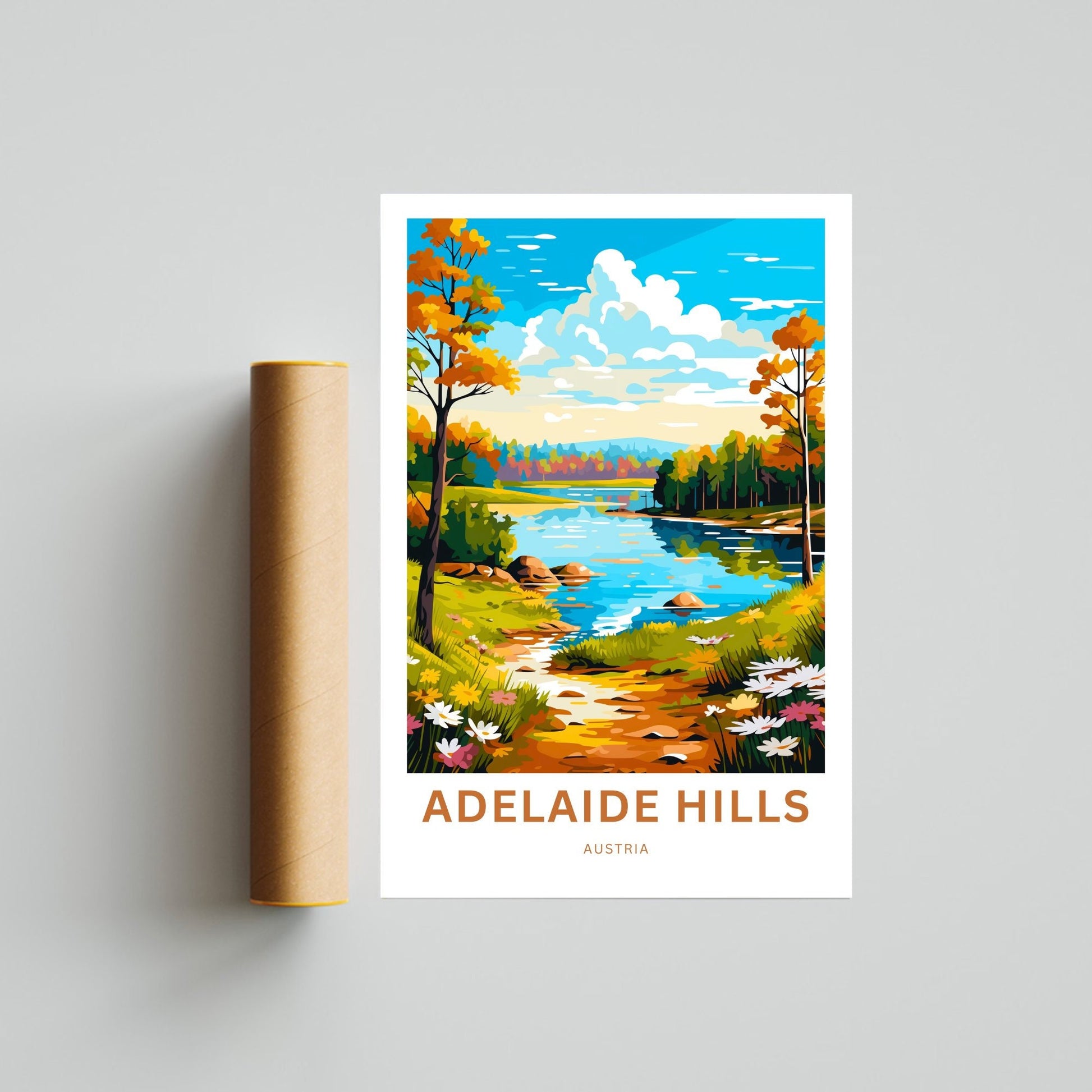 Adelaide Hills Travel Print - Adelaide Hills poster, Australia Wall Art, Framed present, Gift Australia Present, Custom Text - TravelTreasureCo