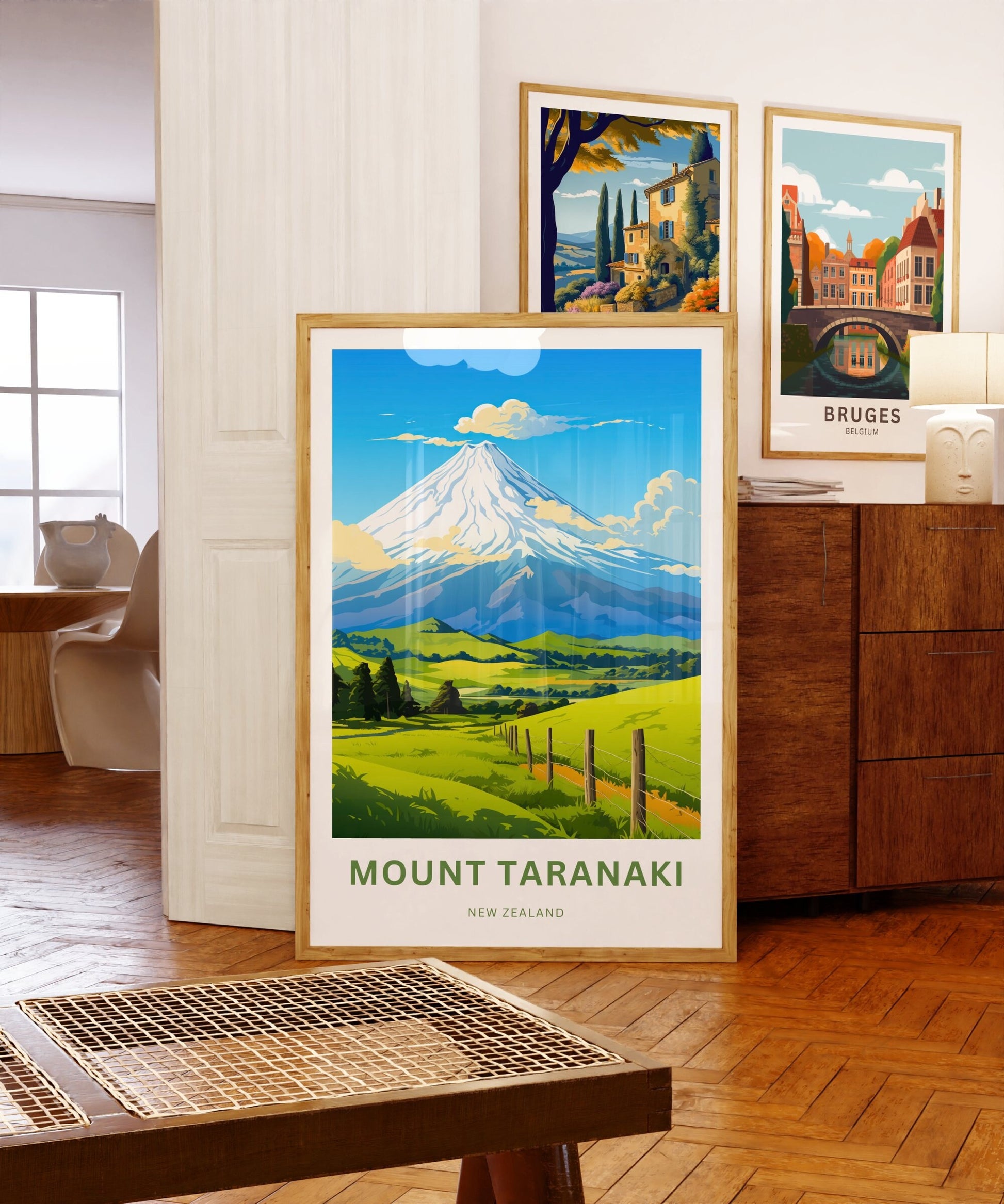 Mount Taranaki Travel Print -Mount Taranaki Travel poster, New Zealand Wall Art, Wall Decor, Framed present, Gift New Zealand Present - TravelTreasureCo