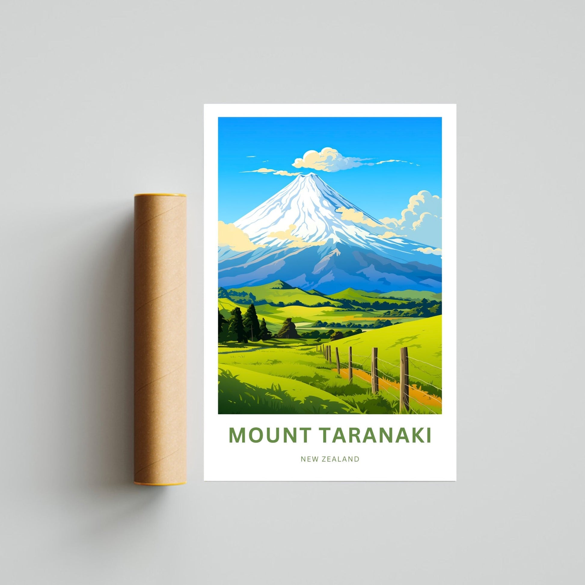 Mount Taranaki Travel Print -Mount Taranaki Travel poster, New Zealand Wall Art, Wall Decor, Framed present, Gift New Zealand Present - TravelTreasureCo