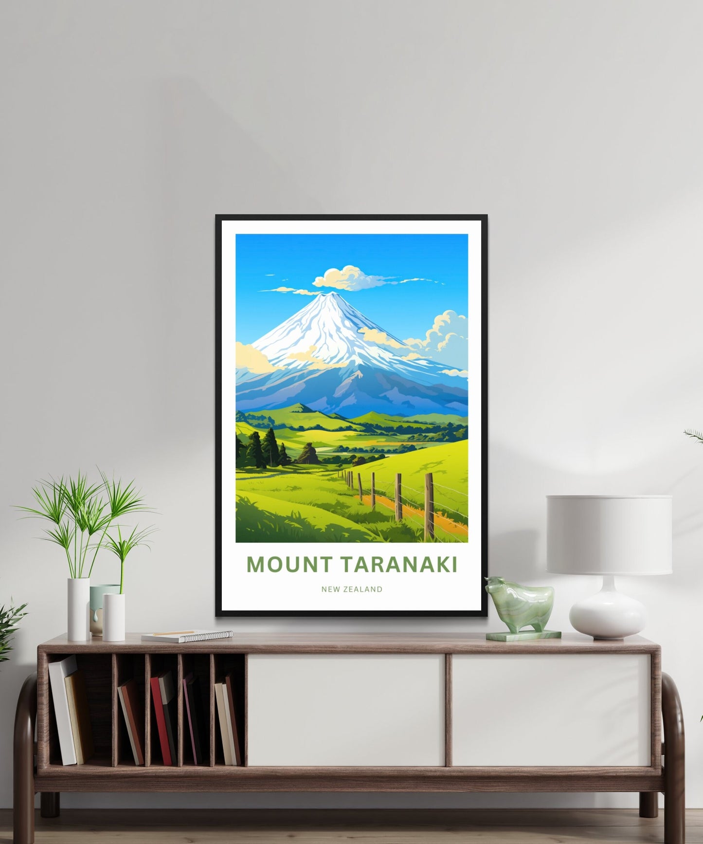 Mount Taranaki Travel Print -Mount Taranaki Travel poster, New Zealand Wall Art, Wall Decor, Framed present, Gift New Zealand Present - TravelTreasureCo