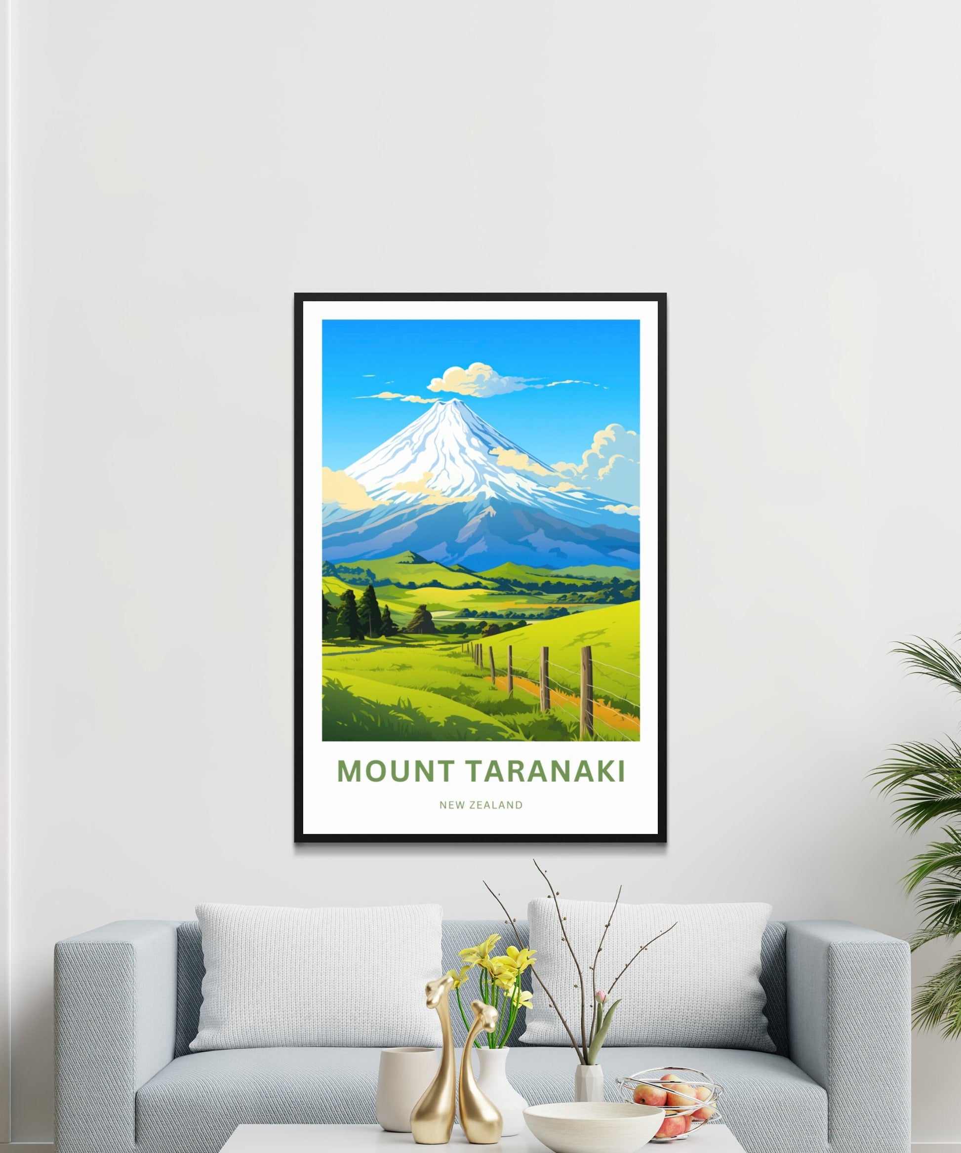 Mount Taranaki Travel Print -Mount Taranaki Travel poster, New Zealand Wall Art, Wall Decor, Framed present, Gift New Zealand Present - TravelTreasureCo