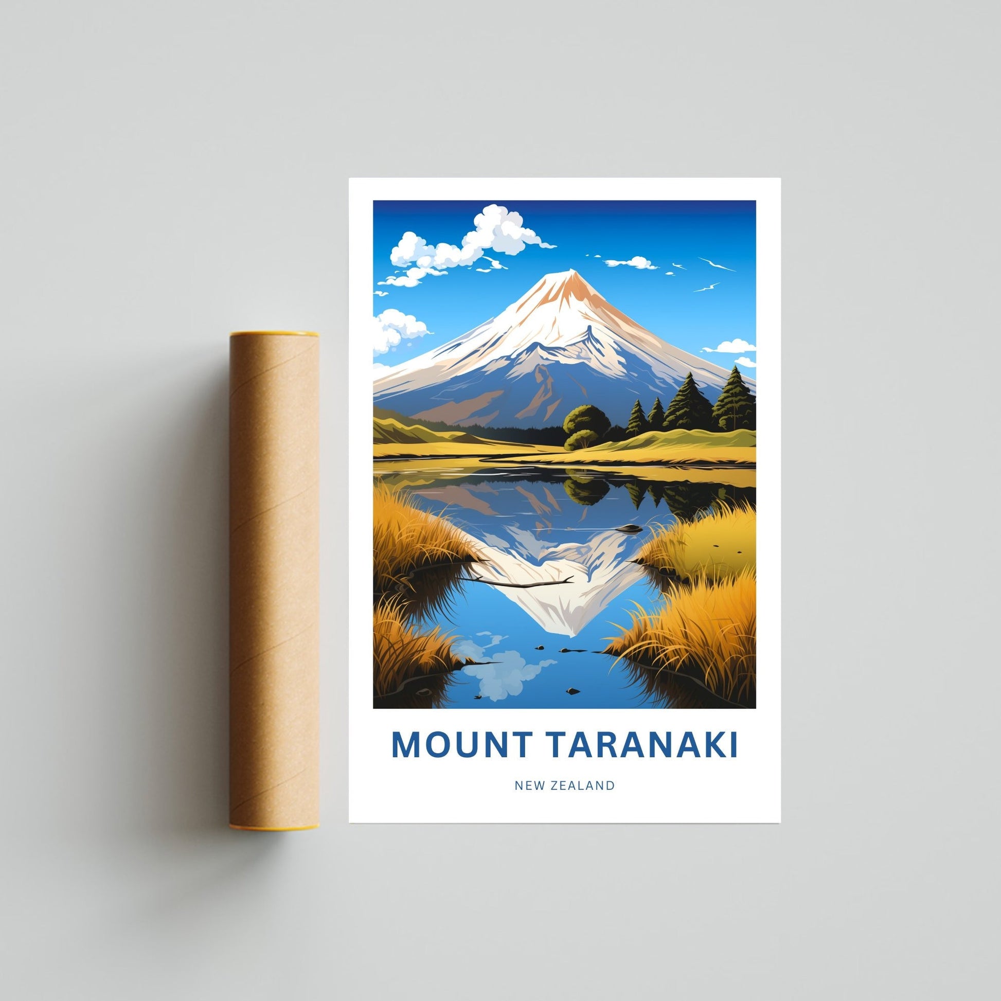 Mount Taranaki Travel Print -Mount Taranaki Travel poster, New Zealand Wall Art, Wall Decor, Framed present, Gift New Zealand Present - TravelTreasureCo