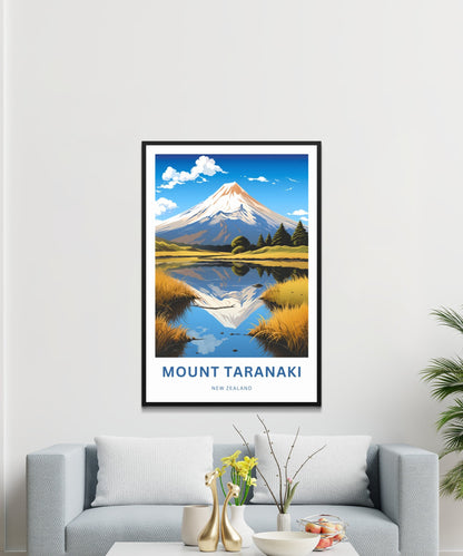 Mount Taranaki Travel Print -Mount Taranaki Travel poster, New Zealand Wall Art, Wall Decor, Framed present, Gift New Zealand Present - TravelTreasureCo