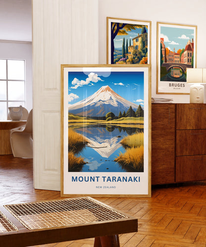 Mount Taranaki Travel Print -Mount Taranaki Travel poster, New Zealand Wall Art, Wall Decor, Framed present, Gift New Zealand Present - TravelTreasureCo