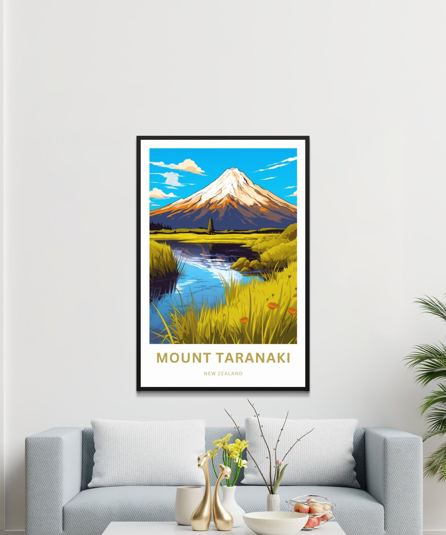 Mount Taranaki Travel Print -Mount Taranaki Travel poster, New Zealand Wall Art, Wall Decor, Framed present, Gift New Zealand Present - TravelTreasureCo