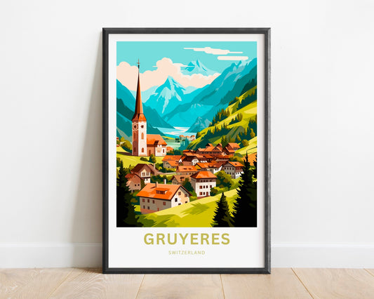 Gruyères Travel Print - Gruyères poster, Switzerland Wall Art, Framed present, Gift Switzerland Present - TravelTreasureCo