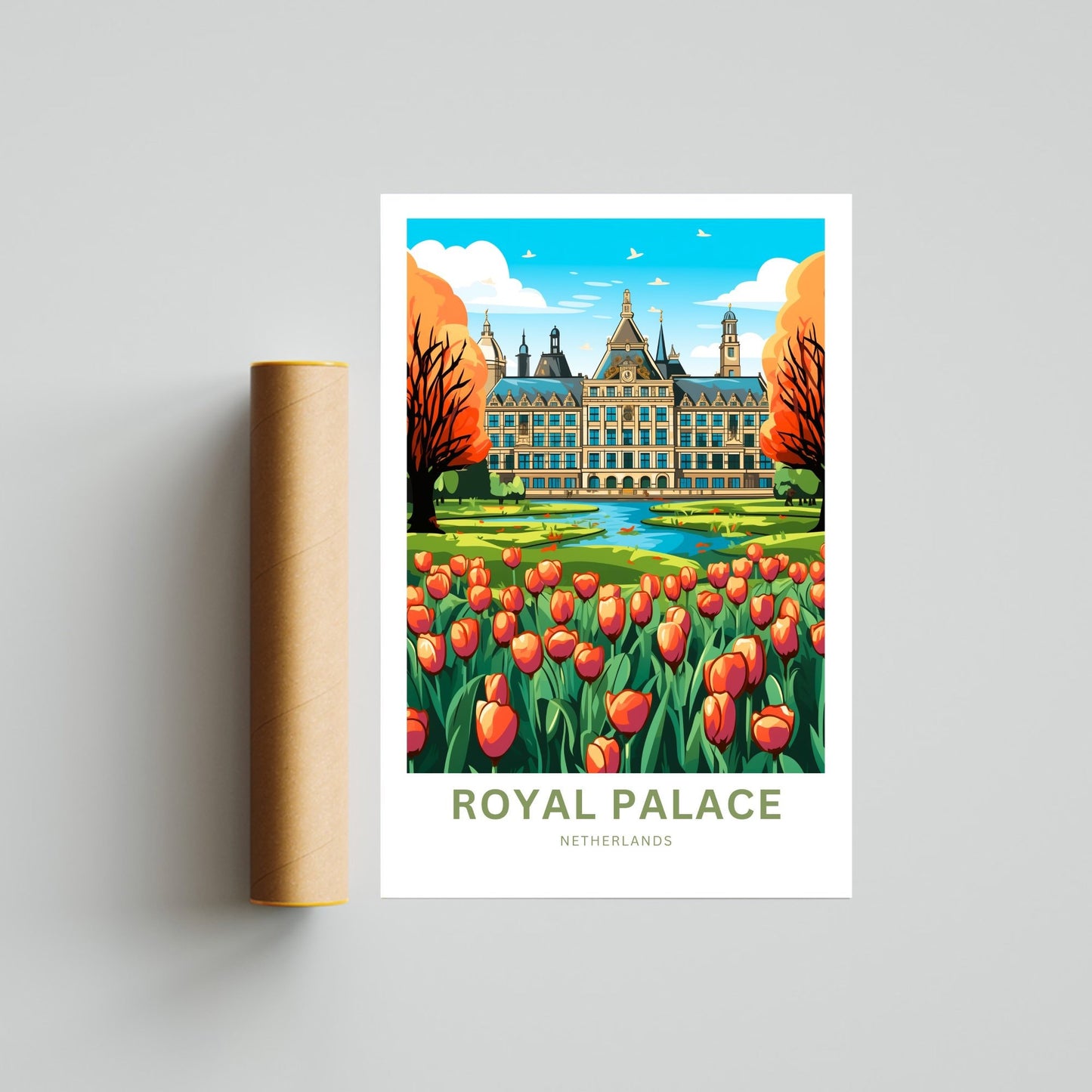 Royal Palace Travel Print - Royal Palace Travel poster, Amsterdam Wall Art, Wall Decor, Framed present, Gift Netherlands Present - TravelTreasureCo