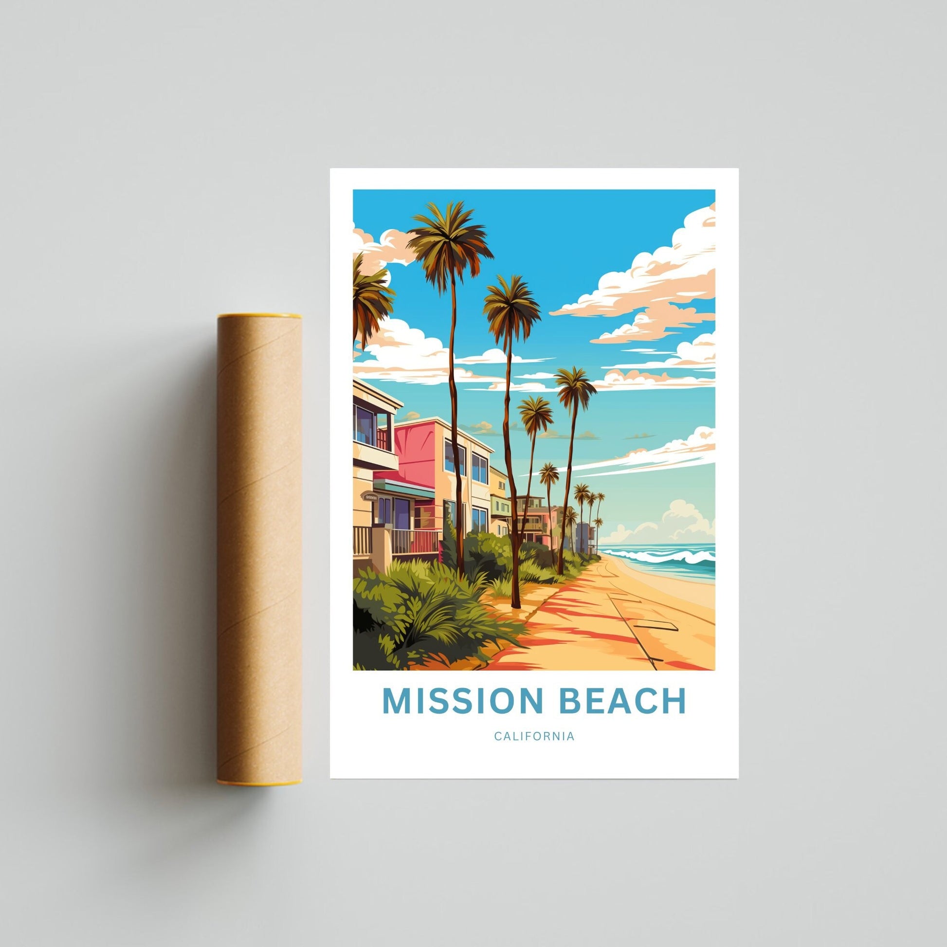 Mission Beach Travel Print - Mission Beach poster, California Wall Art, Decor, Framed present, Gift California Present - TravelTreasureCo