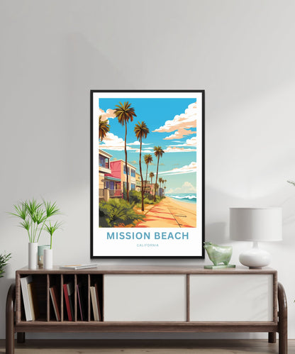 Mission Beach Travel Print - Mission Beach poster, California Wall Art, Decor, Framed present, Gift California Present - TravelTreasureCo