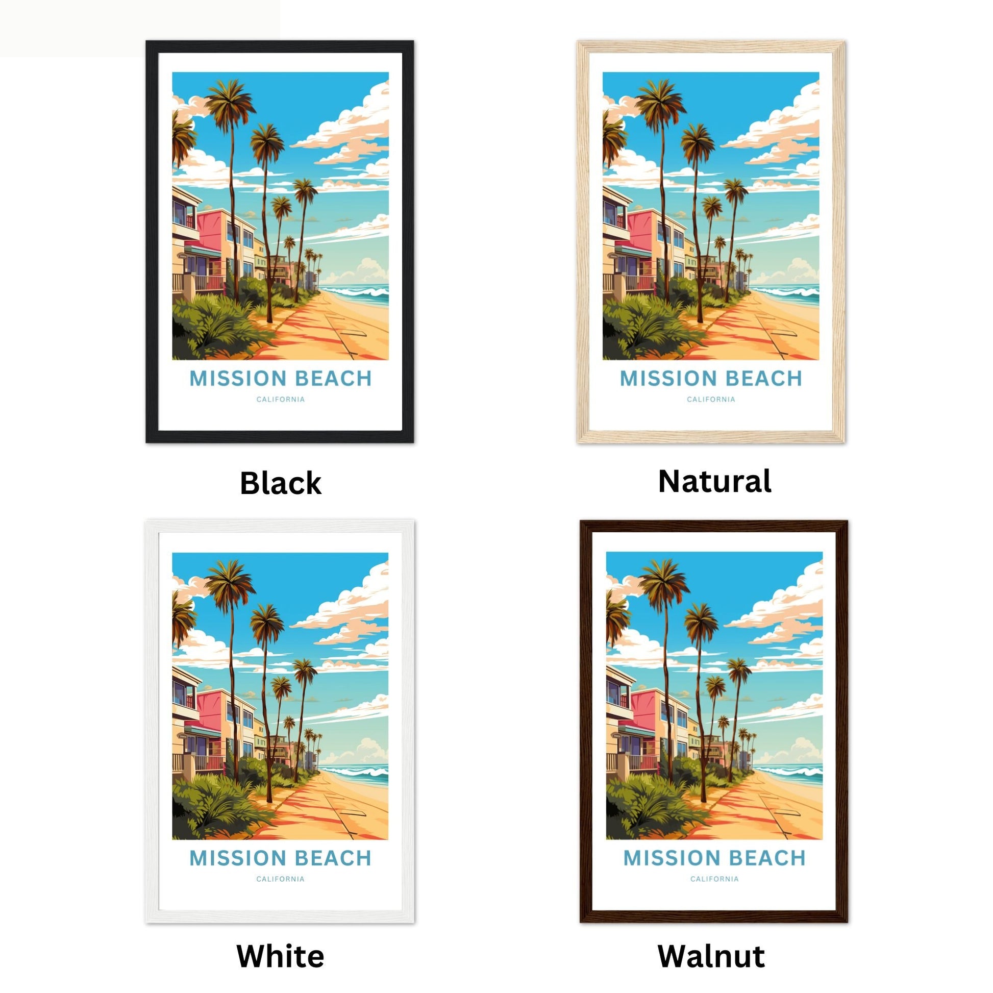 Mission Beach Travel Print - Mission Beach poster, California Wall Art, Decor, Framed present, Gift California Present - TravelTreasureCo