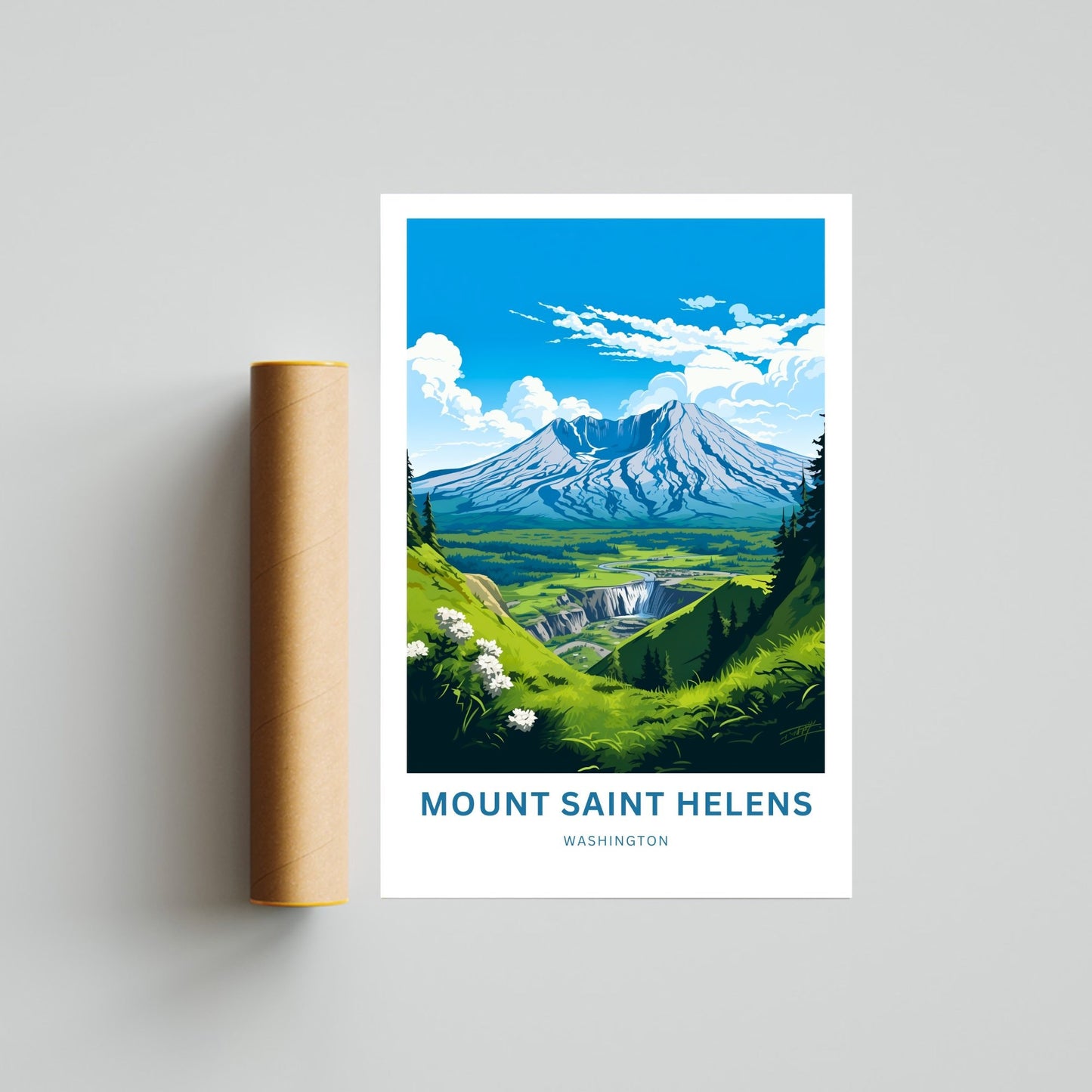 Mount St. Helens Travel Print - Mount Saint Helen poster, Washington Wall Art, Framed present, Gift Washington Present, Customized Your Text - TravelTreasureCo