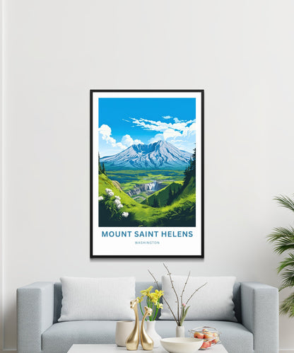 Mount St. Helens Travel Print - Mount Saint Helen poster, Washington Wall Art, Framed present, Gift Washington Present, Customized Your Text - TravelTreasureCo