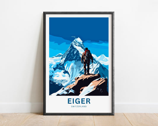 Eiger Travel Print - Eiger Mountain poster, Switzerland Wall Art, Framed present, Gift Switzerland Present - TravelTreasureCo
