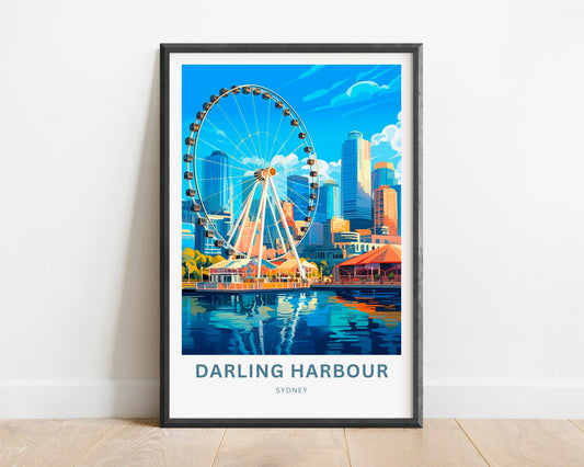 Darling Harbour Travel Print - Darling Harbour poster, Sydney Wall Art, Framed present, Gift Australia Present - TravelTreasureCo