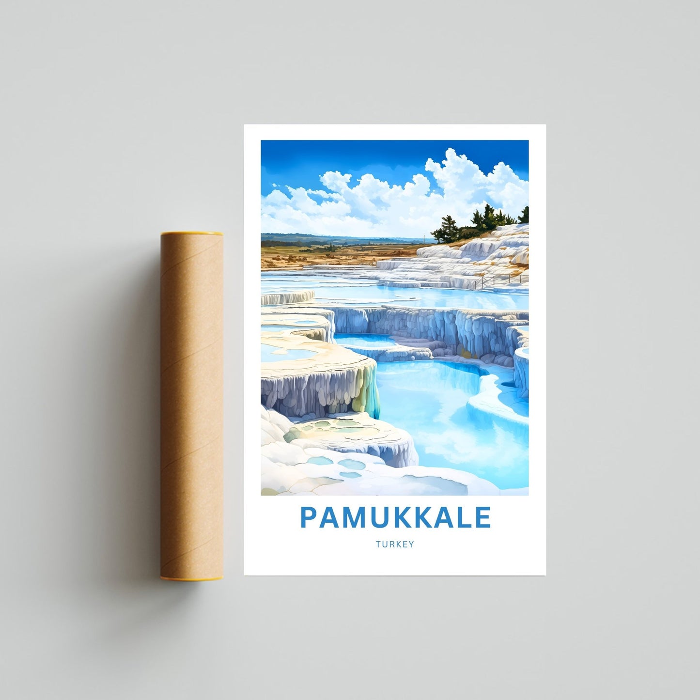 Pamukkale Travel Print - Pamukkale poster, Turkey Wall Art, Framed present, Gift Turkey Present, Custom Your Text - TravelTreasureCo