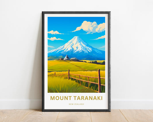 Mount Taranaki Travel Print -Mount Taranaki Travel poster, New Zealand Wall Art, Wall Decor, Framed present, Gift New Zealand Present - TravelTreasureCo