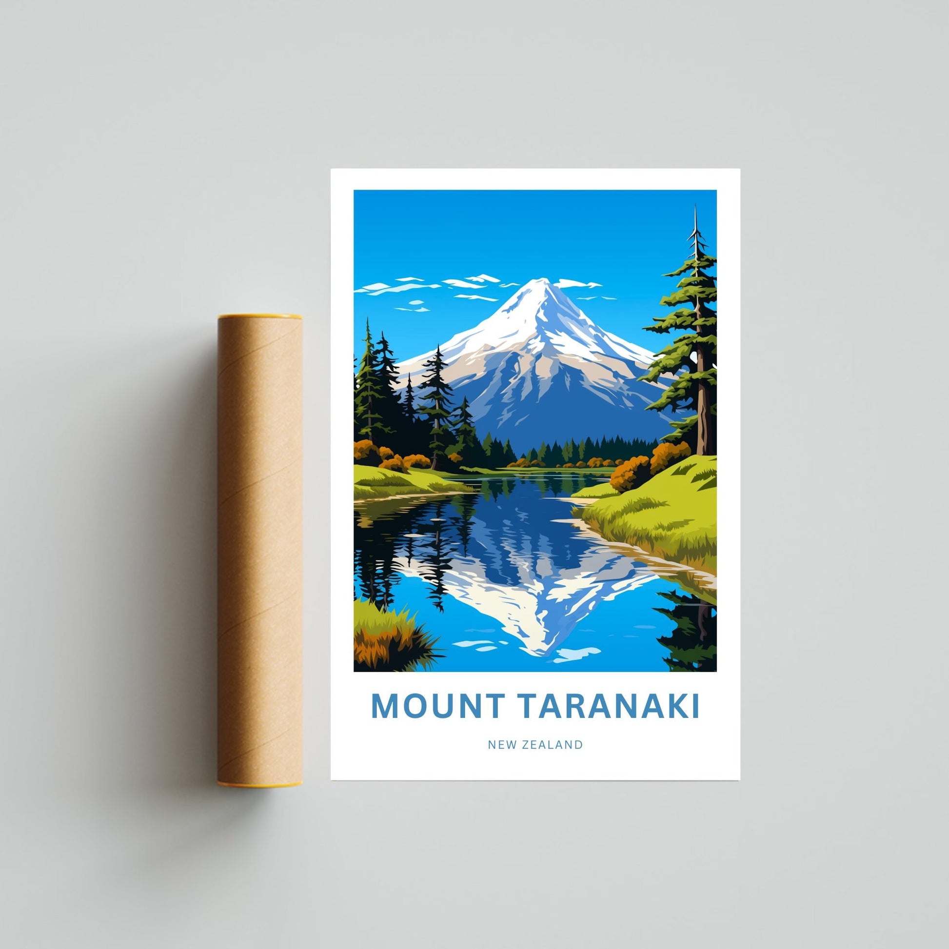 Mount Taranaki Travel Print -Mount Taranaki Travel poster, New Zealand Wall Art, Wall Decor, Framed present, Gift New Zealand Present - TravelTreasureCo