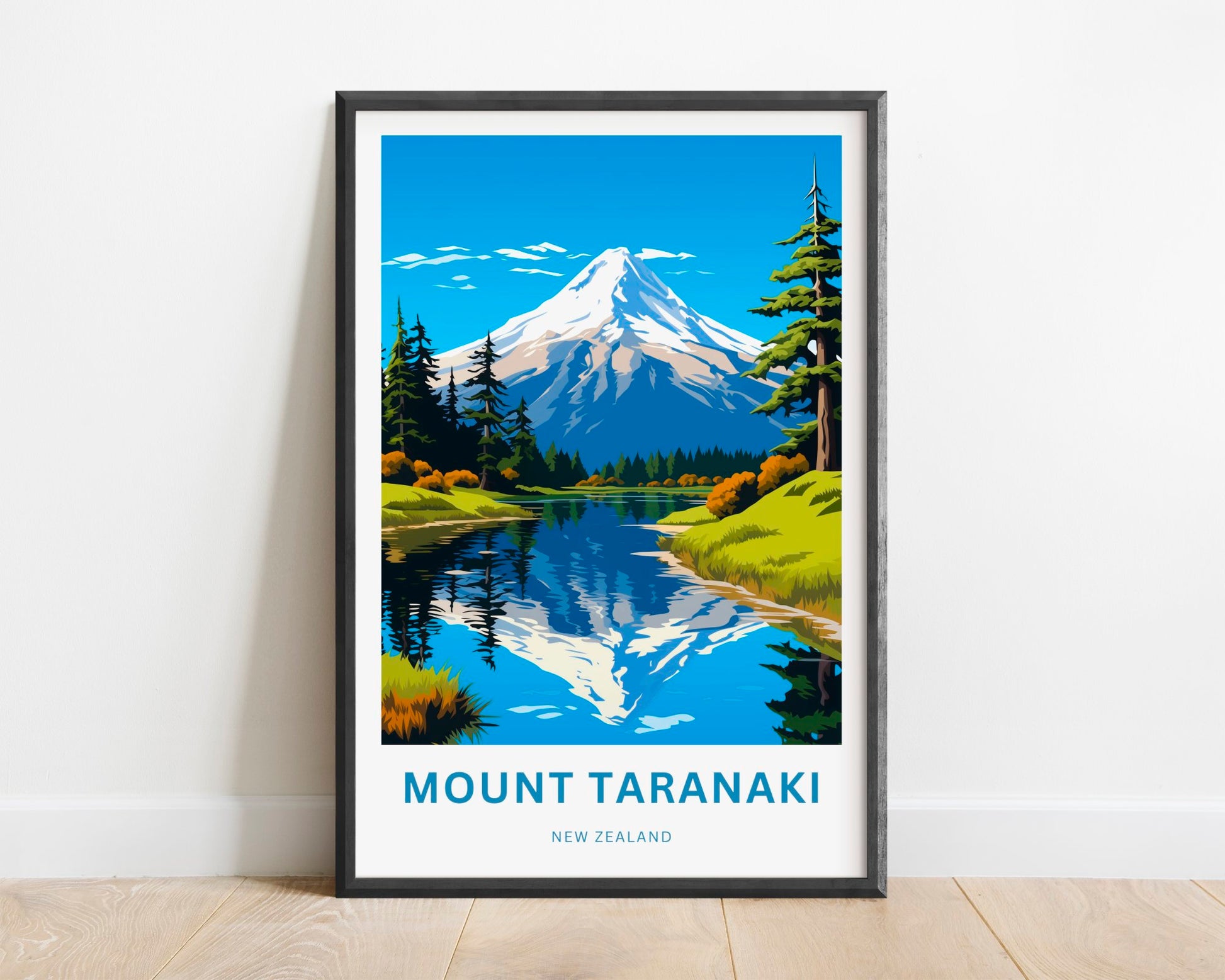 Mount Taranaki Travel Print -Mount Taranaki Travel poster, New Zealand Wall Art, Wall Decor, Framed present, Gift New Zealand Present - TravelTreasureCo