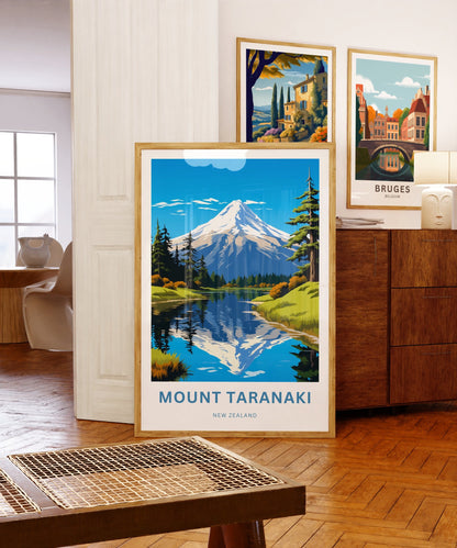 Mount Taranaki Travel Print -Mount Taranaki Travel poster, New Zealand Wall Art, Wall Decor, Framed present, Gift New Zealand Present - TravelTreasureCo