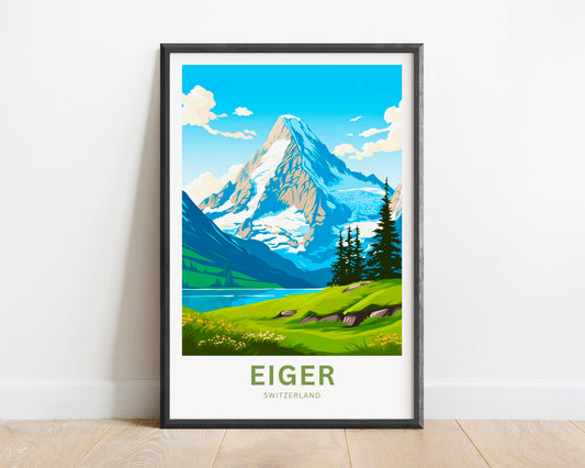 Eiger Travel Print - Eiger Mountain poster, Switzerland Wall Art, Framed present, Gift Switzerland Present - TravelTreasureCo