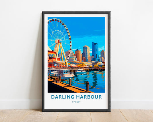 Darling Harbour Travel Print - Darling Harbour poster, Sydney Wall Art, Framed present, Gift Australia Present - TravelTreasureCo