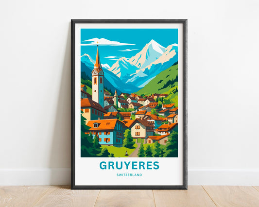 Gruyères Travel Print - Gruyères poster, Switzerland Wall Art, Framed present, Gift Switzerland Present - TravelTreasureCo